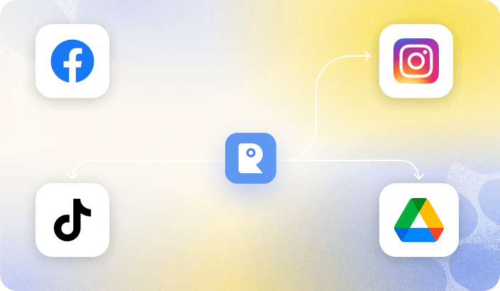 The Raddivus mark connected to Facebook, Instagram, TikTok, and Google Drive
